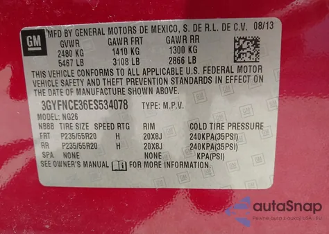 2014 Cadillac Srx Performance Collection z USA, uszkodzony, nr VIN 3GYFNCE36ES534078